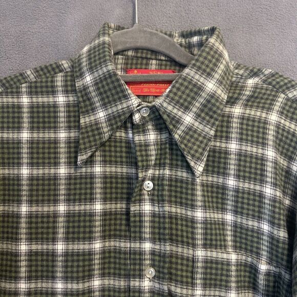 VTG Sears Kings Road Perma Prest Flannel Shirt Mens Size L 16-16.5 Green Plaid - Picture 1 of 9